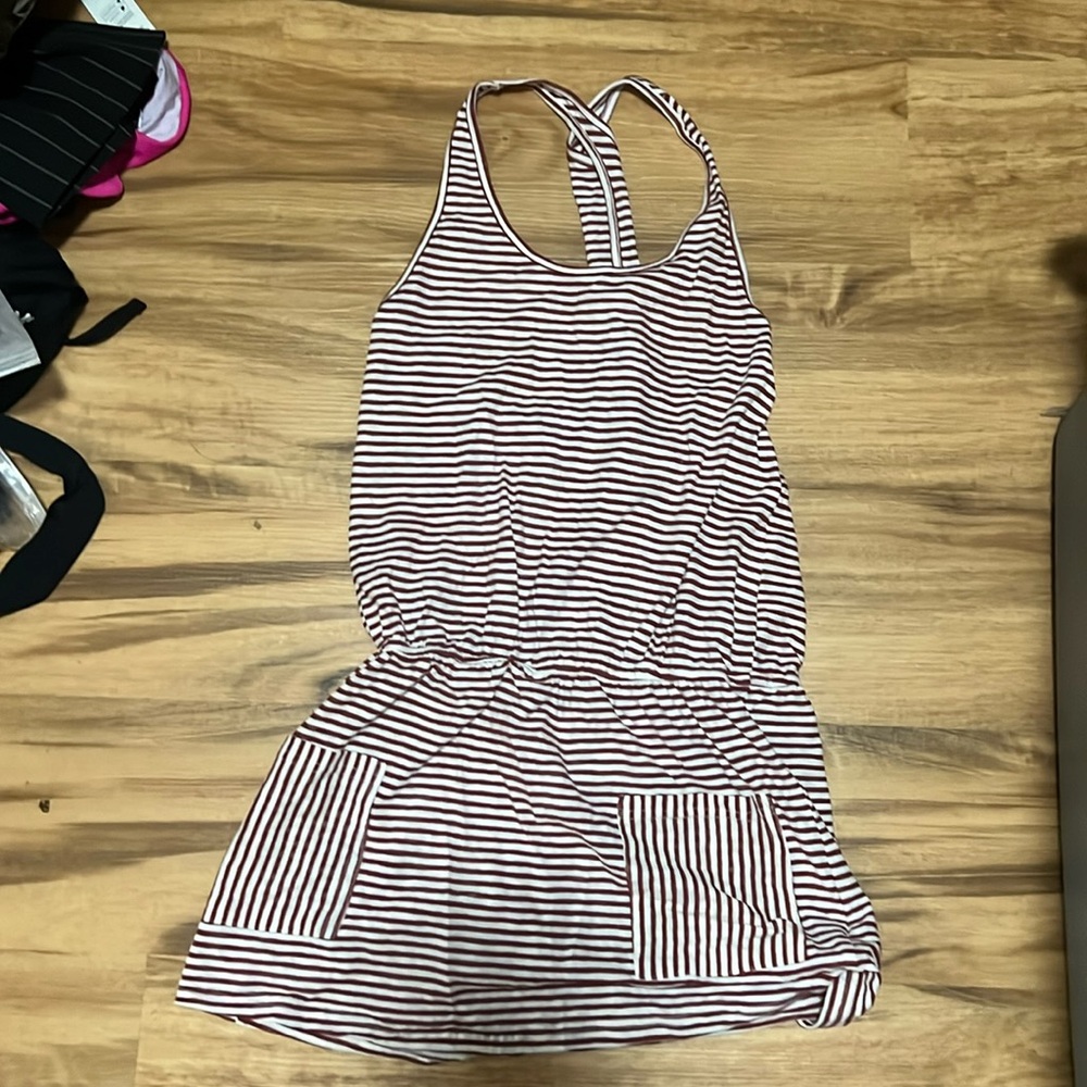 Burgundy and cream striped cover up